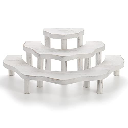 Image of Suwimut Whitewashed Wood Cupcake Stand, 3 Tier Half Moon Dessert Stand Semicircle Dessert Appetizer Tiered Display Riser for Display or Collections