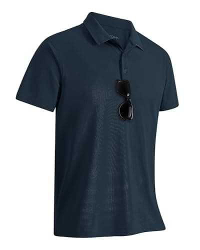 Image of 33,000ft Men's Polo Shirt Short Sleeve T-Shirt Golf Polo Moisture Wicking Quick Dry Polos Outdoor Sports Athletic Tennis Performance Breathable T-Shirt for Tennis Work Dark Blue(Nylon Spandex) 3XL