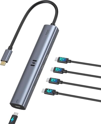 Image of USB C Video Hub 10Gbps Adapter with 4K@60Hz Video Display, 5 in 1 USB-C-Hub with 4 x USB C 3.1 Port, 100W PD Charging, USBC Splitter Multiport Adapter for MacBook Pro, iPad, Dell, HP, and More