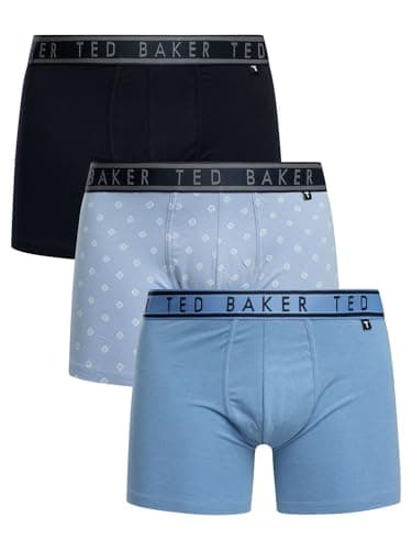 Image of Ted Baker Mens 3-pack Cotton Boxer Briefs, Navy Blue/Sauna/Bachelors Blue, M UK