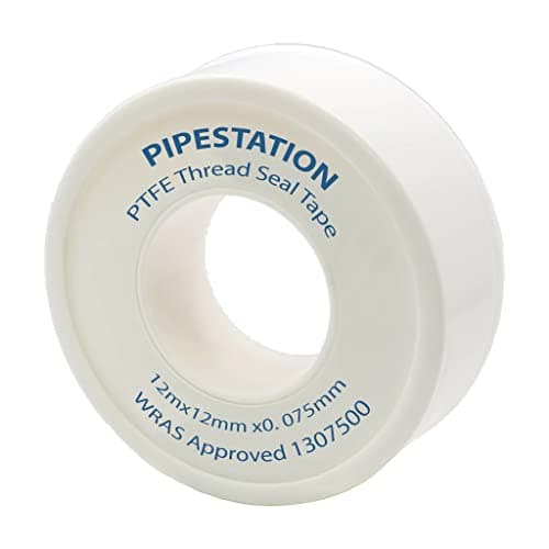 Image of Pipestation PTFE Tape Plumbing - 1 Roll, 12M x 12mm x 0.075mm - Watertight Plumbing Tape for Leaks, Valves, Taps, Sink & Pipes - White
