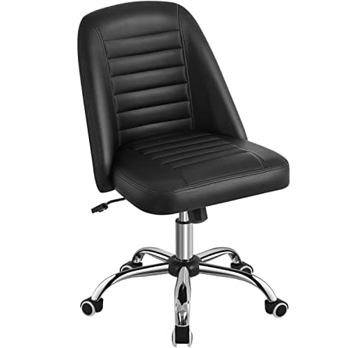 Image of Yaheetech Mid Back Faux Leather Office Desk Chair Modern Vanity Chair Armless Swivel Chairs w/Lumbar Support Black