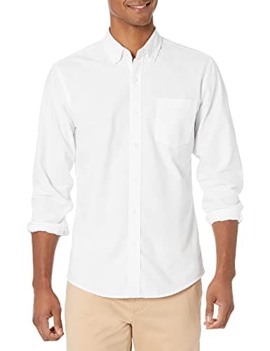 Image of Amazon Essentials Men's Slim-Fit Long-Sleeve Pocket Oxford Shirt, White, S