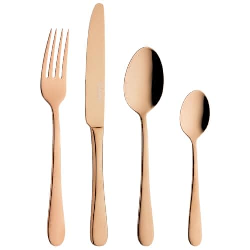 Image of Grunwerg Windsor 16 Piece Cutlery Set, Copper, 18/10 Stainless Steel, PVD Coating, 4 x Table Knives, Table Forks, Dessert Spoons, Teaspoons