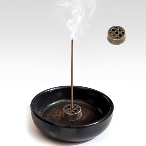 Image of Ceramic Incense Holder for Sticks Cones, Handmade Iron Rust Glaze Incense Burner,Round Incense Bowl & Ceramic Incense Plate,Ash Catcher for Palo Santo Sage Tealight Candle,Home Meditation Zen Decor