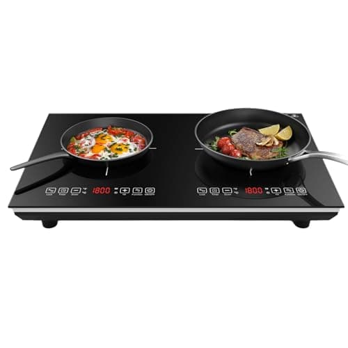 Image of VBGK Double Induction Hob 3600W, Plug in Induction Hob 2 Ring, Hot Plate with Touch Sensor, 10 Power Levels, Safety Lock & 3-Hour Timer, 220~240V, Black