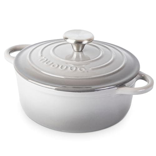 Image of Nuovva Enamelled Cast Iron Dutch Oven Pot with Lid – 2.1 Quart Casserole Dish – Ceramic Dutch Oven for Bread Baking, Roasting, Braising & Stews – Oven Safe up to 500°F – 20cm Light Grey
