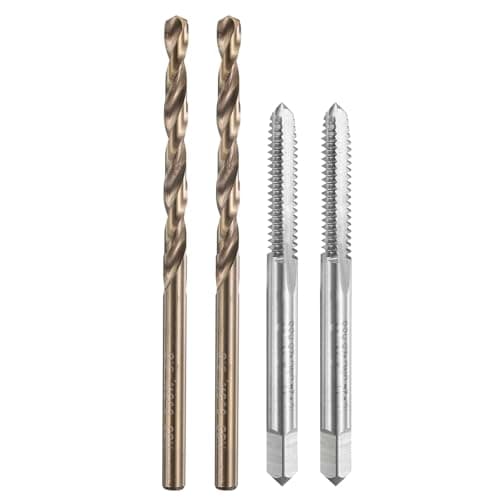 Image of sourcing map Tap and Drill Bit Set, 2pcs 10-24 UNC Straight Flute Thread Screw Taps & 2pcs 3.8mm Twist Drill Bits, Uncoated/Roasted Yellow HSS-6542/M35 HSS-CO Tapping Threading Tool Kit