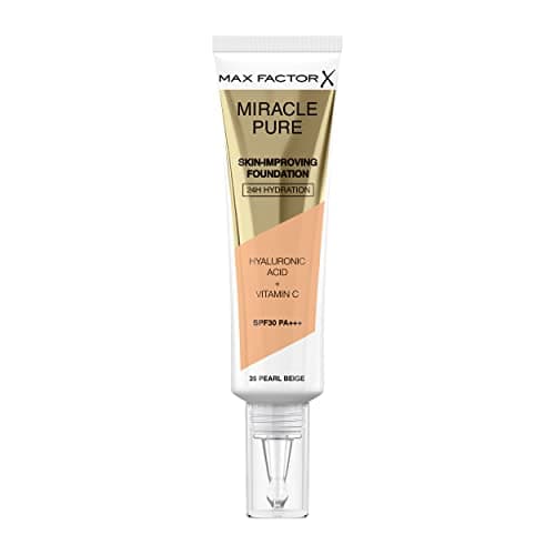 Image of Max Factor Miracle Pure Liquid Foundation, Pearl Beige, Full Coverage, Flawless and Radiant Finish, Lightweight Formula, Smudge Resistant, Non Pore-Clogging, Fragrance Free, 35ml