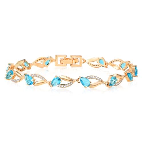 Image of Richapex 18K Gold Plated Sapphire Bracelet, Eternity Bracelets Blue Cubic Zirconia, September Birthstone Bracelet, Gift for Mother Girlfriend on Bithday Mother’s Day -7.48inch/190mm