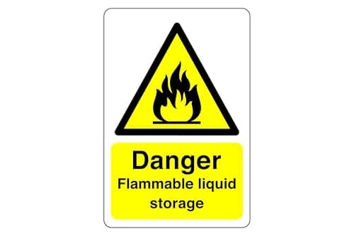 Image of Safety First Display LTD Danger Flammable liquid storage sign - High tack self-adhesive sticker (200mm x 150mm) Viewing Distance within 5m.