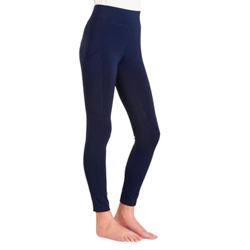 Image of Kids Equestrian Riding Tights - Full Silicone Seat Grip - 4-Way Stretch Fabric - Dual Phone Pockets - Deep Elastic Waistband - Polyester & Elastane Blend - Machine Washable - Navy Blue - 9-10YR