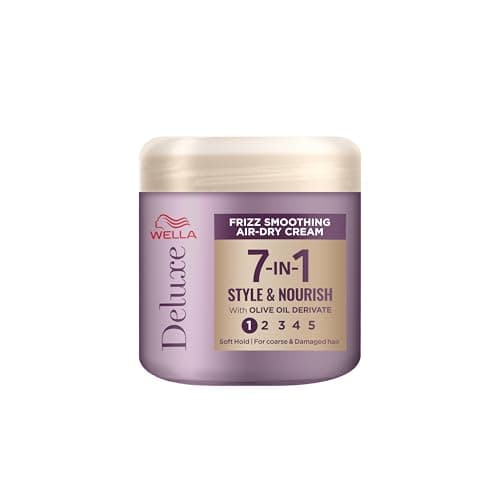 Image of Wella Deluxe Frizz Smoothing Air-Dry Cream | Anti-Frizz | Heat Protection | Reduces Split Ends | With Olive Oil Derivate | Coarse or Damaged Hair | Soft Hold | 7-in-1 Style & Nourish, 150ml