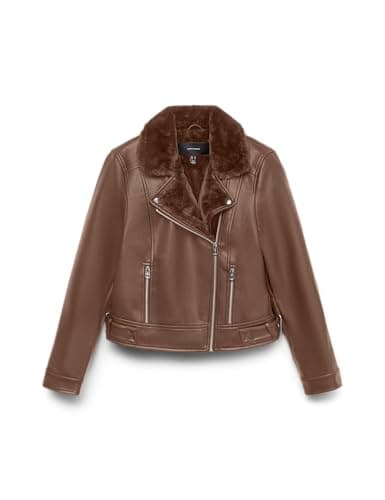 Image of VERO Moda Vmhailey Women's Short Coated Jacket Vmhailey Short Coated Jacket (Pack of 1), Cocoa Brown, x_l