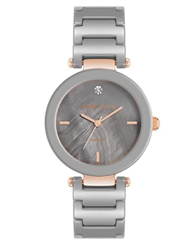 Image of Anne Klein Women's Genuine Diamond Dial Ceramic Bracelet Watch,Taupe/Rose Gold