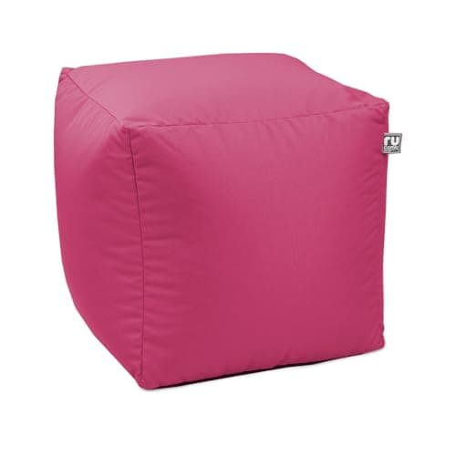 Image of rucomfy Beanbags Indoor Outdoor Cube Adult Bean Bag Pouffe. Home or Garden Extra Seating. Square Water Resistant Footstool 38 x 38cm (Pink)
