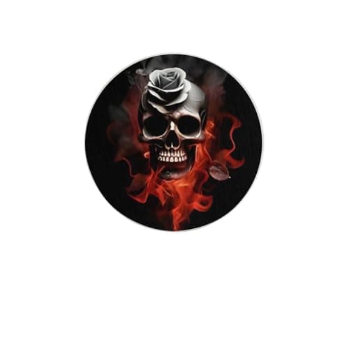 Image of Fire Skull Rose Round Diatomaceous Earth Coaster Set – Natural, Eco-Friendly, Fast-Absorbing Circular Coasters (1/2/4/6-Piece Pack) With Full-Print Design & Smooth Rounded Edges