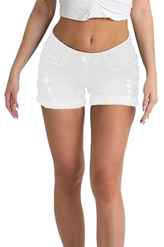 Image of westAce Womens Denim Shorts Stretchy Skinny Distressed Ripped High Waisted Rollup Summer Designed Ladies Boyfriend Hot Denim Jeans Short Pants 8-20 (UK, Numeric, 16, Regular, Regular, White)