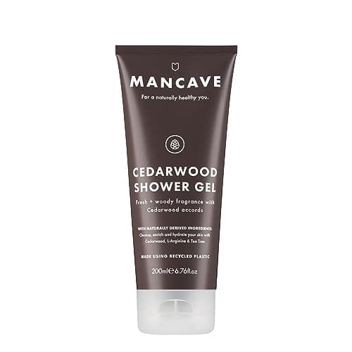 Image of ManCave Cedarwood Mens Shower Gel, 200 ml, Body Wash, Natural Ingredients, Vegan, Eco-Conscious and Cruelty-Free, Fresh Woody Shower Gel for Men with Eucalyptus, Pine Needle, Body Wash for Men