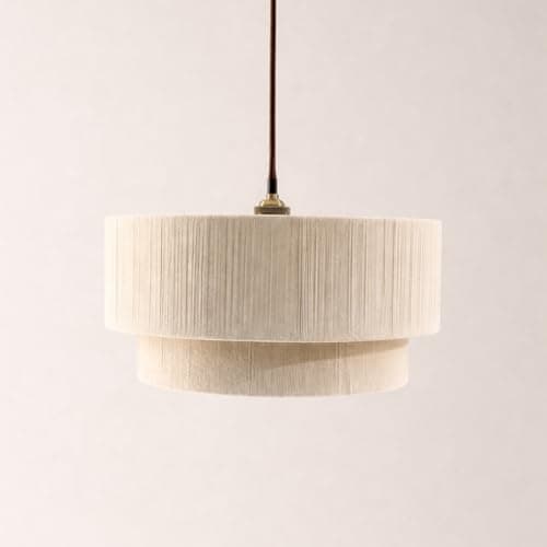 Image of CGC Lighting Indoor Ceiling lamp Shade Fine Cotton String Large Two Tier Layered Easy fit Non Electrical (Cream String Two Tier)