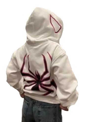 Image of Crancious Y2K Spider Print Oversized Hoodie - Unisex Gothic Harajuku Sweatshirt with Spider Zipper Design, White-red Letters, S