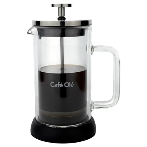 Image of Café Olé Doppio Double Walled Glass Cafetiere, French Press, Silicone Non-Slip Base, 3 Espresso Cup/ 350ml, Black