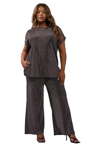Image of Yours Curve Metallic Wide Leg Trousers - Women's - Plus Size Curve Black