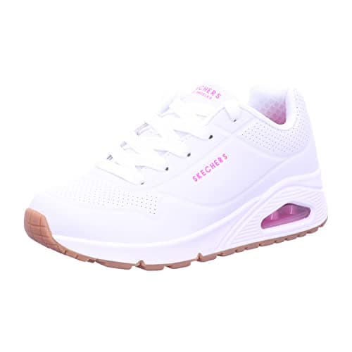Image of Skechers Girl's Uno Stand On Air Sneakers, White Pu H Pink Trim, 11 UK Child