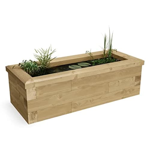 Image of WoodBlocX Raised Pond Kit-Wooden Garden Pond For Fish, Plants & Other Wildlife. Outdoor Water Features For The Garden- Easy To Install & No Power Tools Needed -(1.125 x 0.45 x 0.35m)