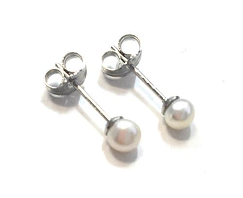 Image of Caprilite 925 Sterling Silver Genuine Cultured Freshwater Pearl Stud Earrings Studs Gift Tiny 4mm
