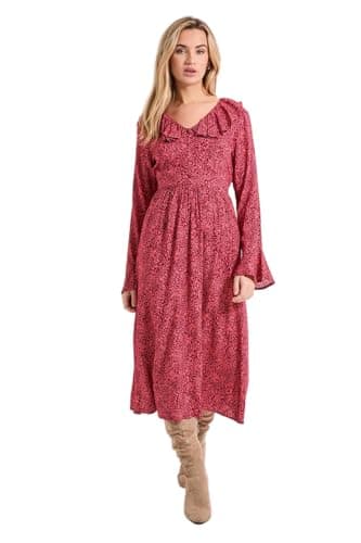 Image of Dorothy Perkins Pink Animal Frill Neck Button Front Printed Midi Dress, 14, Pink