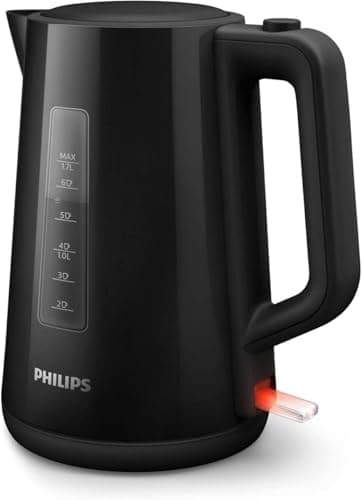 Image of Philips Series 3000 Kettle, 2200W, 1.7 litre Family Size, Spring Lid, Fast Boiling, Light Indicator, Removable Filter, Pirouette Base, Water and Cup Indicator, Easy Refilling, Black (HD9318/21)