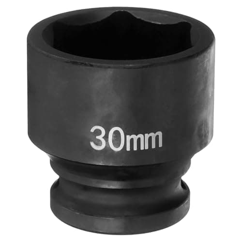 Image of sourcing map 6 Point Impact Socket 30mm Metric Socket 1/2" Square Drive 1.65" (42mm) Long Phosphated Cr-Mo Steel Spindle Axle Hex Nut Sockets, Black