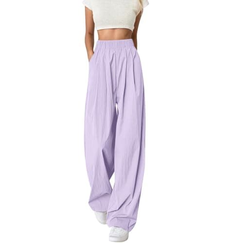 Image of Generisch Jogging Bottoms Women's Casual Trousers with High Waist, Loose Fit, Wide Leg, Comfortable, Flowy Trousers with Elastic Waist for Daily Life, Holiday, Spring, Summer, Autumn, purple, XL