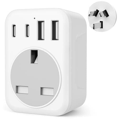 Image of 5 IN 1 UK to Australia Plug Adapter, 2500W New Zealand Travel Adapter with 2 USB C & 2 USB A,Type I Plug Adapter for Australia China Fiji Argentina