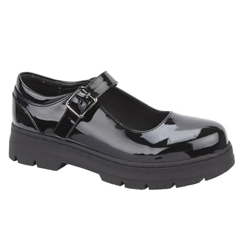 Image of A2Z 4 Kids Back to School Girls Scallop Bar Shoes PU Leather Mary Jane - SCH Shoes Quebec Black 2 UK