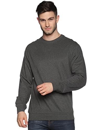 Image of Klizzer Luxury Sweatshirt for Men’s 100% Cotton Crewneck Long Sleeve Heavyweight Regular Fit Pullover Warm Plain Top, Charcoal, L