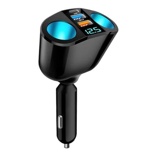 Image of 120W Car Cigarette Lighter Multi Socket, Dual 12V Splitter Adapter USB C QC3.0 PD, Car Multi-Socket Lighter Extension, Double Cigarette Adaptor Charger with LED Voltmeter for Phone GPS Dash Cam