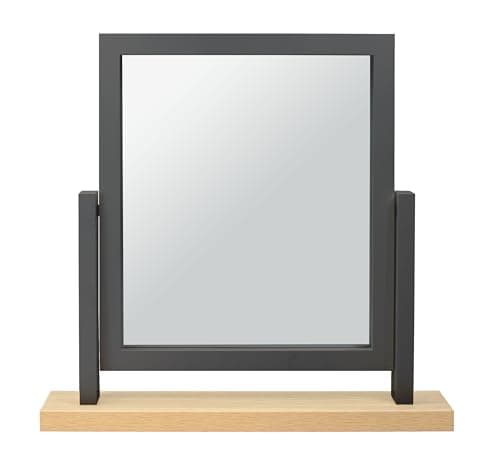 Image of Home Selections Rectangle Wood Dressing Table Mirror, Midnight Grey Oak 48x44cm, Two Tone Freestanding Tabletop Mirror