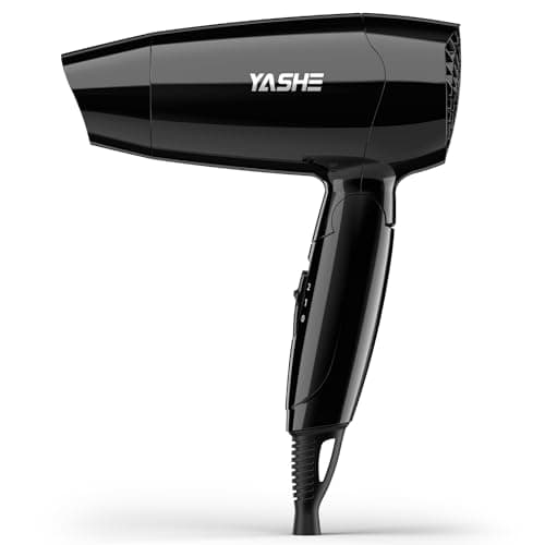 Image of YASHE Foldable Mini Hair Dryer, 1200W Compact Blow Dryer with 2 Heat & Speed Settings, Precision Nozzle, 1.8m Cord, Hanging Hook, Lightweight for Travel, Home, Hotel or Dorm, Glossy Black
