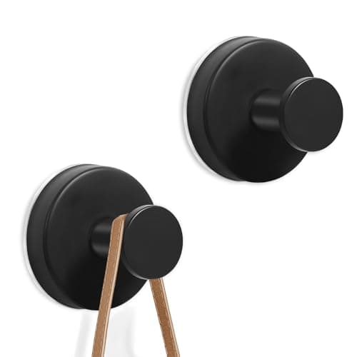Image of 2PCS Black Stainless Steel Suction Cup Hooks Waterproof,Towel Hook Holder,No Drill Suction Heavy Duty Hooks for Shower Bathroom Kitchen,Glass Door Window,Holiday/Wreath Decor(Hanging up to 22LBS)