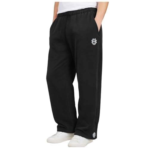 Image of Yubenhong Joggers for Men UK Tracksuit Jogging Bottoms Men’s Joggers Open Hem Sweatpants with Pockets Drawstring Trousers Gym Workout Thin Lightweight Cotton Straight Leg Jogging Pants (L) Black