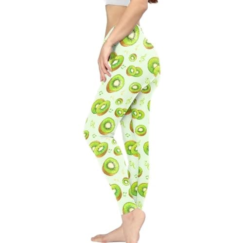 Image of Kuiaobaty Kiwi Pattern High Waisted Leggings for Women, Fruits Kiwi Slice Tummy Control Yoga Pants Green Compression Workout Tights for Running, 34"