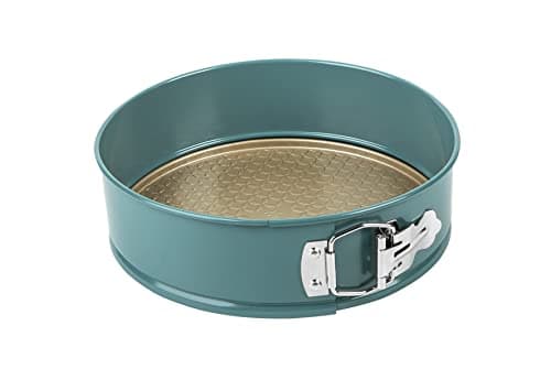 Image of Prestige x Nadiya 23cm Springform Cake Tins for Baking - Non Stick Round 9 Inch Cake Tin, Dishwasher Safe Steel Bakeware, Teal & Gold