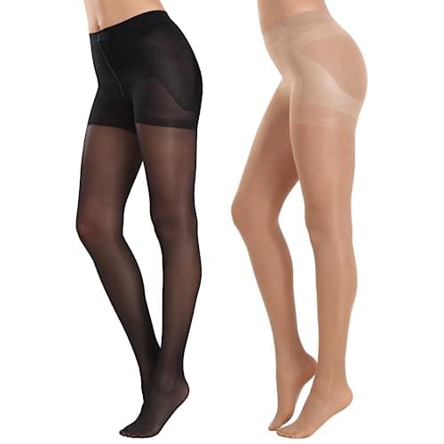 Image of MANZI Tummy Control Top Pantyhose for Women Sheer Black Tights with Reinforced Toe High Waist Tights 40D Black Natural L
