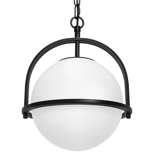 Image of Opal Glass Globe Pendant Light Fitting Industrial Nautical Ceiling Light Black Chain Suspended K426