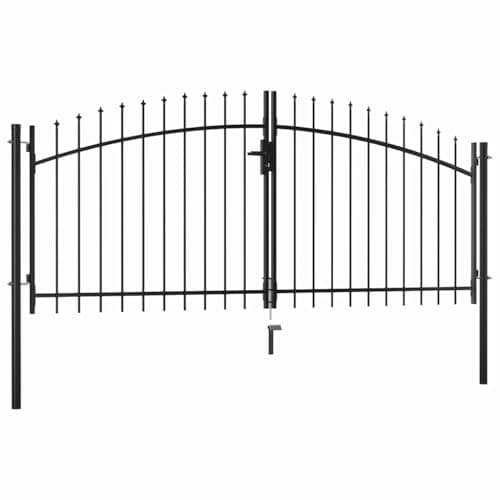 Image of vidaXL Double Door Fence Gate - Spear Top, 300x150 cm, Powder-Coated Steel, Black, with 3 Keys