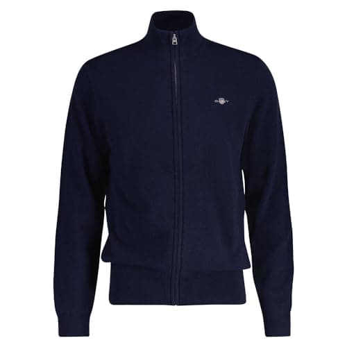 Image of GANT Men's Extrafine Lambswool Zip Cardigan Sweater, Navy, XXL