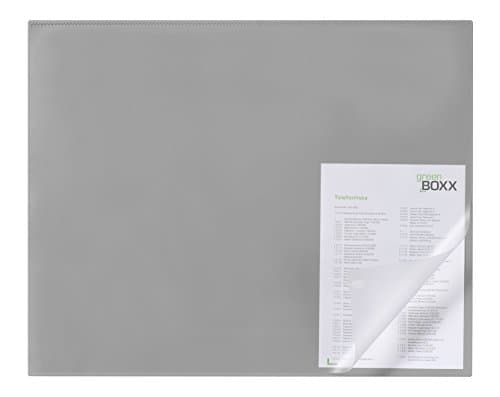 Image of Durable Desk Mat with Edge Protector in Grey | 65 x 50 cm | Pack of 1 | Includes Self-Adhesive Strips for Easy Attachment to Desk