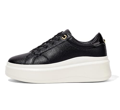 Image of LUCKY STEP Women's Platform Fashion Sneakers Faux Leather Classic Tennis Shoes Low Top Casual Walking Shoes (Black, 8.5US-39EU-6UK)